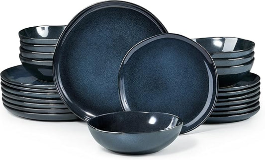 HaWare Plates and Bowls Set, Stoneware Dinnerware Sets, 24-Piece Hand-painted Dishware for 8, Ceramic Dinner Set for Home Kitchen, Microwave and Dishwasher Safe, Reactive Starry Blue