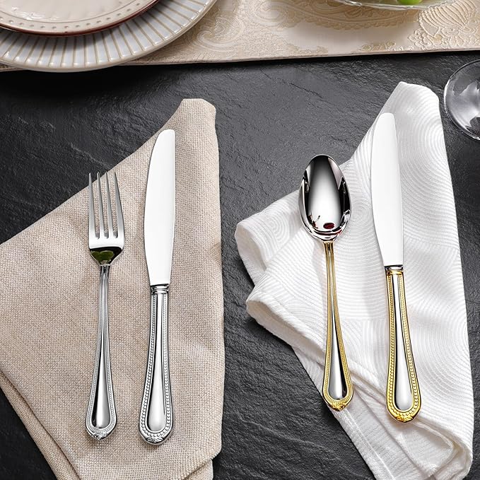KEAWELL Pearl Edge Premium Serving Spoon Set, 18/10 Stainless Steel, 9" Fine Hostess Utensils with Refined Bead Design, Brightly Polished, Dishwasher Safe (2 Serving Spoons)