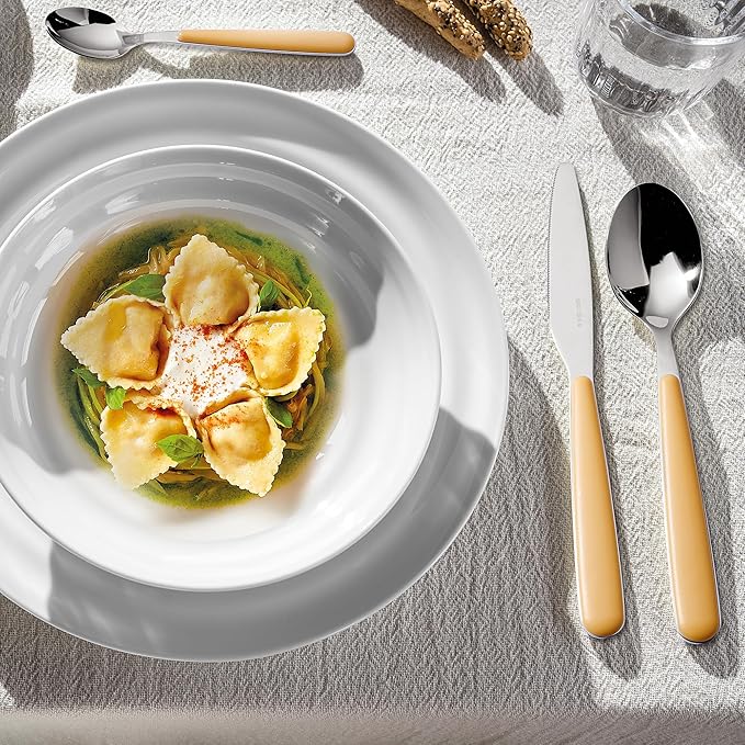 Guzzini - 24 Piece Stainless Steel Cutlery Set, White, "POP" (Mustard Yellow)