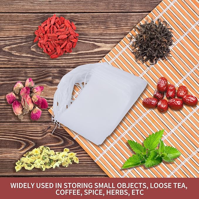 50pcs Tea Filter bags Disposable Empty Tea Bags with Drawstring for Loose Tea safe and clean Nylon material white Small Empty Tea Bags 3 x 2.4 inch.