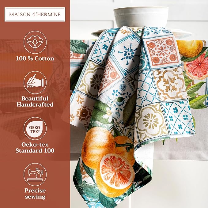 Maison d' Hermine Cloth Napkins Set of 4 100% Cotton Everyday Reusable Square Napkins Cloth Washable, Dinner, Party, Wedding, Restaurant, Spring/Summer (Agrume, 20" x 20")