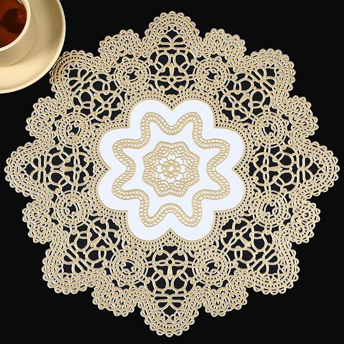 FAVE 6PCS Golden Snowflakes Placemats Set of 6 for Dining Table Durable Gold Table Mats Reusable Metallic Shiny Gold Placemats（Golden Snowflakes）