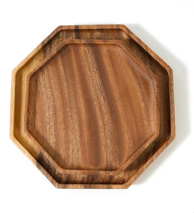 Premium Walnut Wood Octagon Serving Tray 10"-100% Natural Wooden Serving Tray for Coffee Table-Great Ottoman Tray Home Decor Platter-Perfect for Serving Drinks & Food