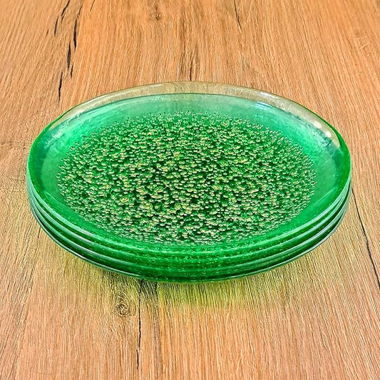 Red Pomegranate ISLA 7" Canape Plate Set of 4 Emerald/Gold