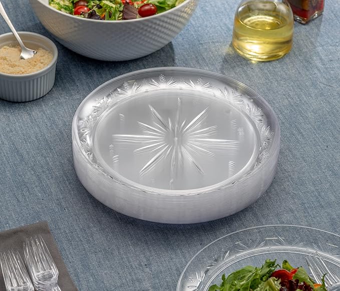 PLASTICPRO Premium Heavy Weight Crystal Clear Disposable Hard Plastic Plate (240, 9'' Inch Plates)