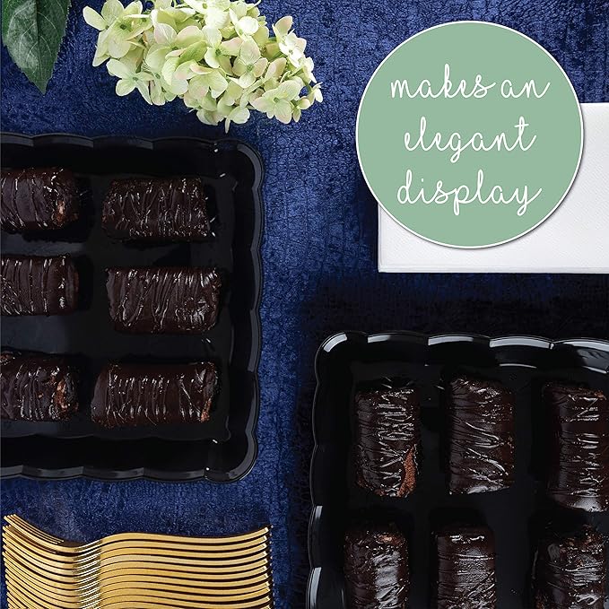 Plasticpro Plastic Serving Trays - Serving Platters Rectangle 9X13 Disposable Party Dish Includes 8 Black Trays