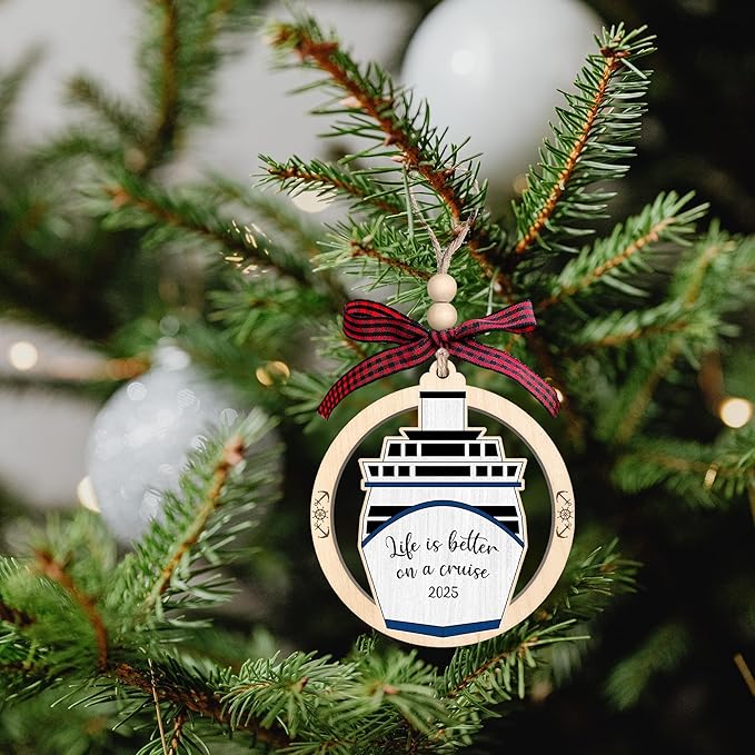 Cruise Ship Ornament - Travel Ornaments for Christmas Tree - Travel Christmas Ornament - Cruise Ship Gifts - Wood Hanging Ornament