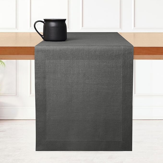 D'Moksha Homes Linen Table Runner 60 Inches - 100% Pure Linen Charcoal Grey Table Runner 14 x 60 Inch for Coffee Tables, Dresser, Winter, Christmas, Holiday, New Year - Machine Washable