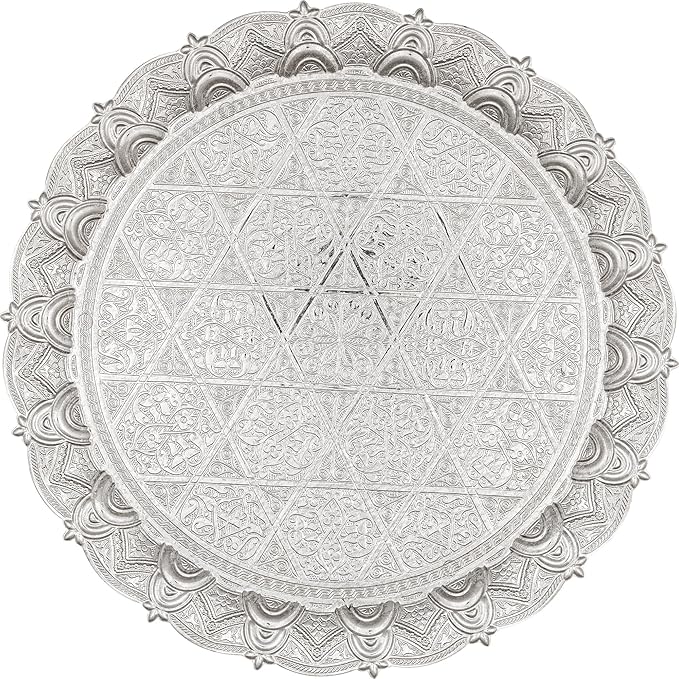 Alisveristime Turkish Ottoman Coffee Tea Beverage Serving Zamac Tray (34cm - 13,38inch) (750 Gram - 1,65 pounds) (Silver)