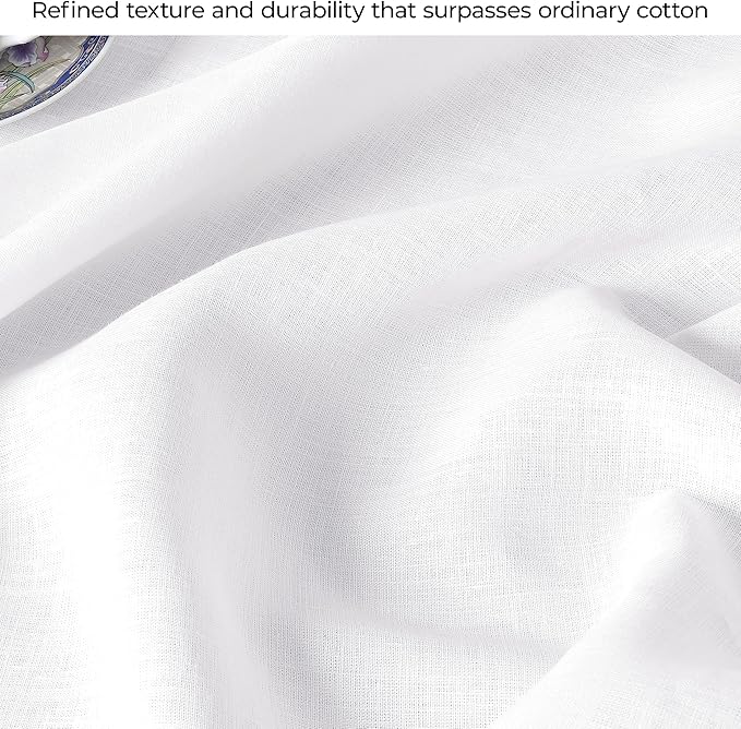 D'Moksha Homes White Linen Tablecloth 60 x 120 Inch - 100% Pure Linen Tablecloth for Rectangle Tables - Machine Washable Table Cloth for Winter, Christmas, Holiday, New Year
