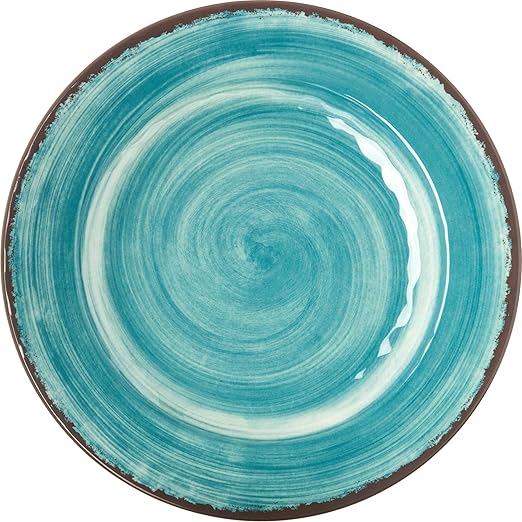 Carlisle FoodService Products Mingle Resuable Plastic Plate Dinner Plate with Pottery Style for Home and Restaurant, Melamine, 11 Inches, Aqua, (Pack of 12)