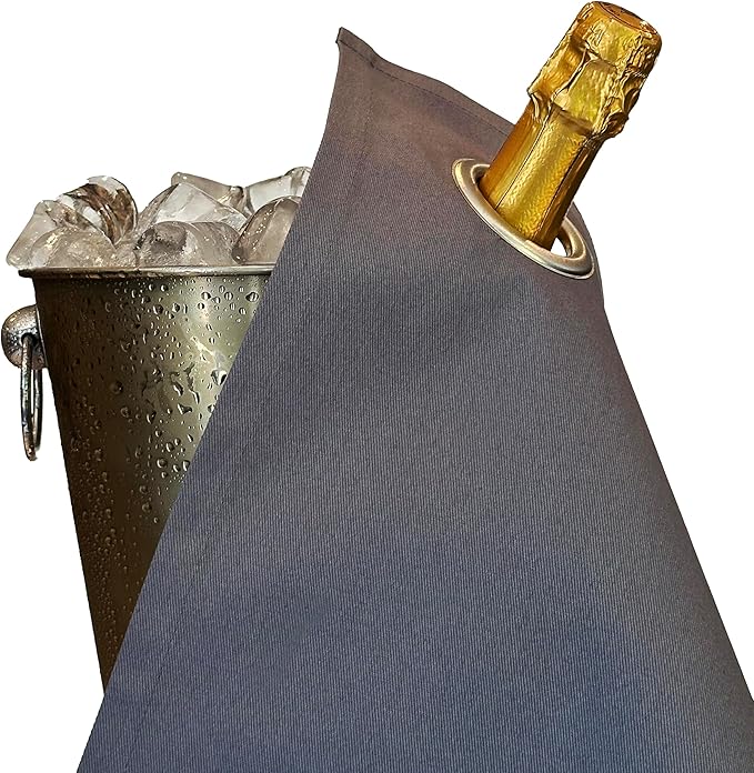 Classic Collection, Bottle Cloth with Metal Ring for Ice Buckets, Cotton, 42 cm, Corner Hole (Platinum with Silver Metal Ring, Pack of 10)