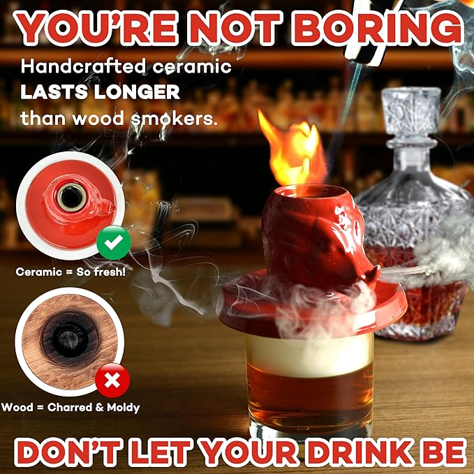 Jigger N' Dash Cocktail Smoker Kit with Torch, Tiki Top Whiskey Kit, Bourbon Gifts for Men Old Fashioned Smoker Whiskey Smoker Infuser Kit Bourbon Smoker Kit Whiskey Smoker Set (Red Dragon)