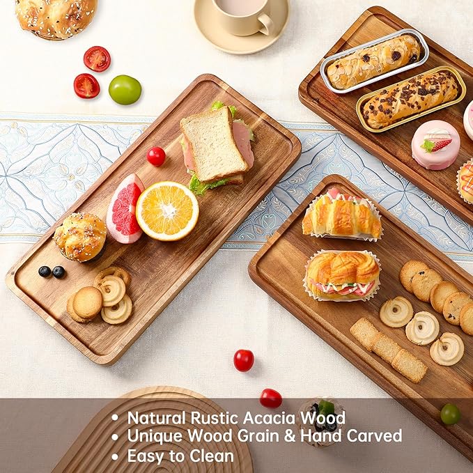3 Tier Serving Tray 17 Inch Wooden Tiered Tray Stand Foldable Dessert Table Display Set Decor Charcuterie Boards Rustic Wood Platters Trays for Party Food Display