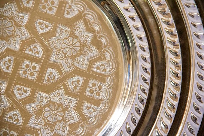 Moroccan Tea Tray Serving Cocktail Silver Handmade Fez Small Or Large Round (9/11/13/15 Inches) (11 Inch)