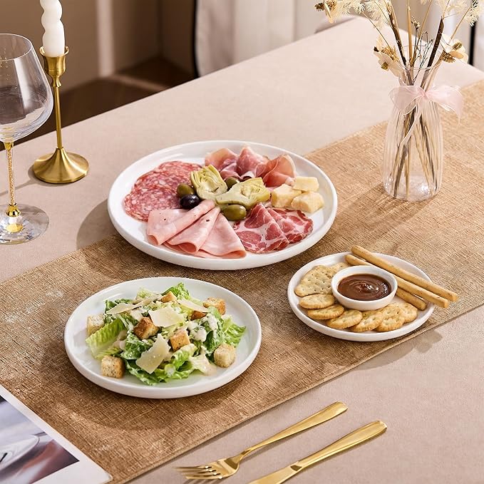 White Dinner Plates Set of 4,Ceramic Dining Plates 10 Inch,Large Salad Plate,Stoneware Kitchen Plate for Pizza,Steak,Scratch Resistant,Microwave and Dishwasher Safe