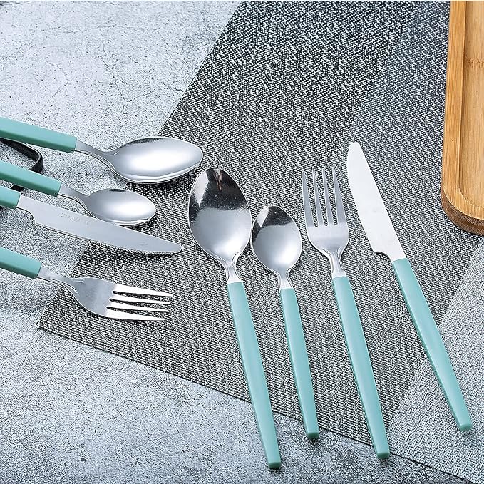 Cutiset 40 piece Stainless Steel Kitchen Flatware set with organizer, Camping Silverware set with color handles set of 8