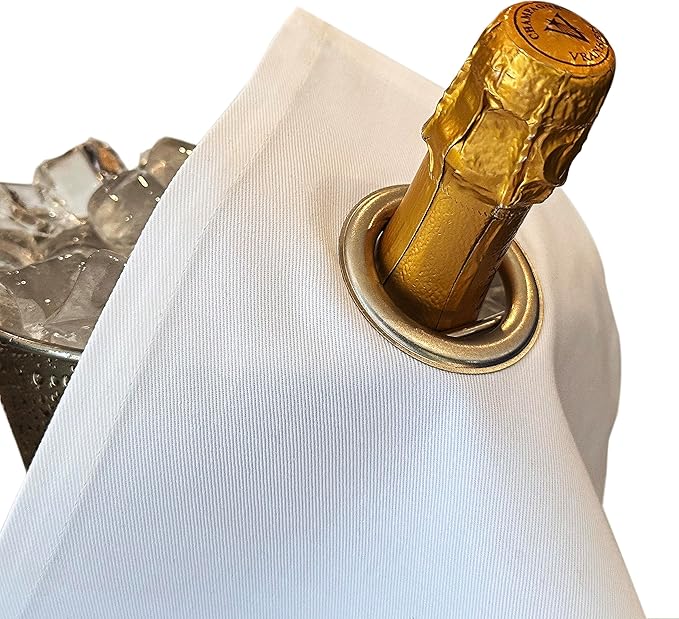 Classic Collection, Bottle Cloth with Metal Ring for Ice Buckets, Cotton, 42 cm, Corner Hole (White with Silver Metal Ring, Pack of 10)