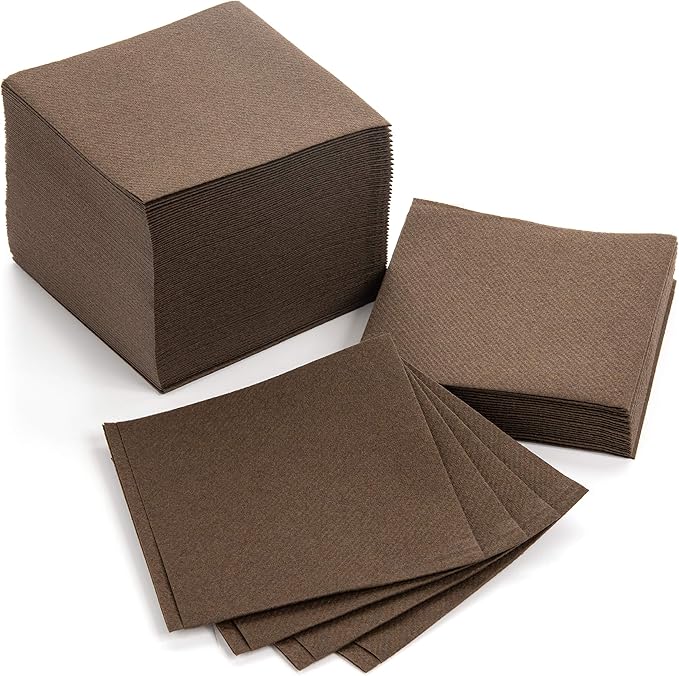 AH AMERICAN HOMESTEAD Paper Cocktail Napkins - Linen-Like Disposable Beverage Bar Napkins 4.75" x 4.75" - Bulk Square Napkins - Ideal for Party or Wedding (Dark Brown -100 Count)