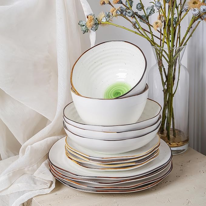 Christian Siriano Luma 16-Piece Dinnerware Set Porcelain, Green