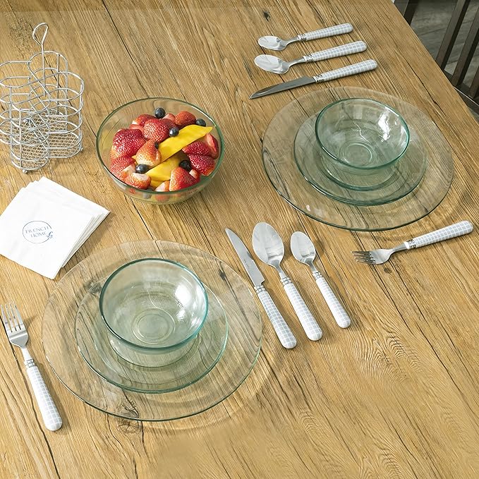 French Home Bistro 16-Piece Stainless Steel Flatware Set — Dinner Cutlery Set — Silverware Set Dishwasher Safe — Spoon & Fork And Knife Set — Modern Silverware Set For 4 (Cool-Toned Gray & White)