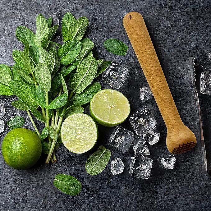 efo Wooden Muddler for Cocktails – Durable Wood Ice Crusher – Stylish Wooden Mojito Muddler Bar Tool – Handy Cocktail Muddler- Perfect Masher Kitchen Tool for Garlic Avocado Herbs and Fruits