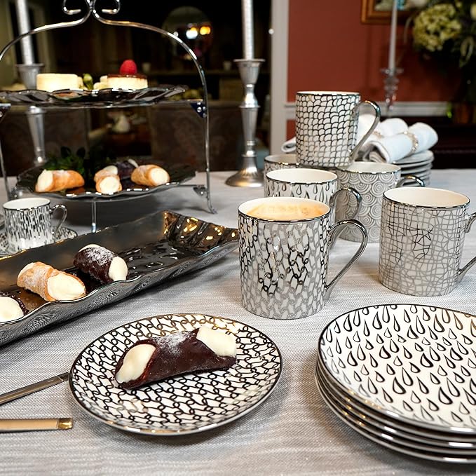 Certified International Mosaic Silver Plated 6" Luncheion/Canape Plates Set of 6 Assorted Designs