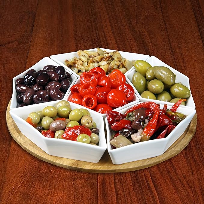 Elama Signature 12 Inch 7pc Lazy Susan Appetizer and Condiment Server Set