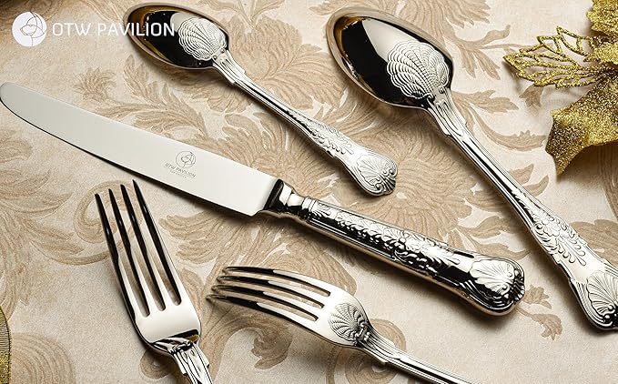 60 Piece Silverware Set for 12, 18 10 Stainless Steel flatware Set, Antique vintage cutlery set, Knife fork spoon, Heavy Duty Dishwasher Safe OTW PAVILION