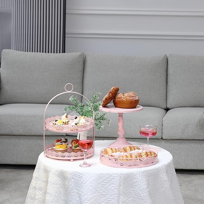 6 Pcs Pink Cake Stands Set, Cake Display Pedestal Tiered Cupcake Holder Dessert Plate Serving Tower Tray Decorative for Wedding Birthday Party Baby Shower Celebration