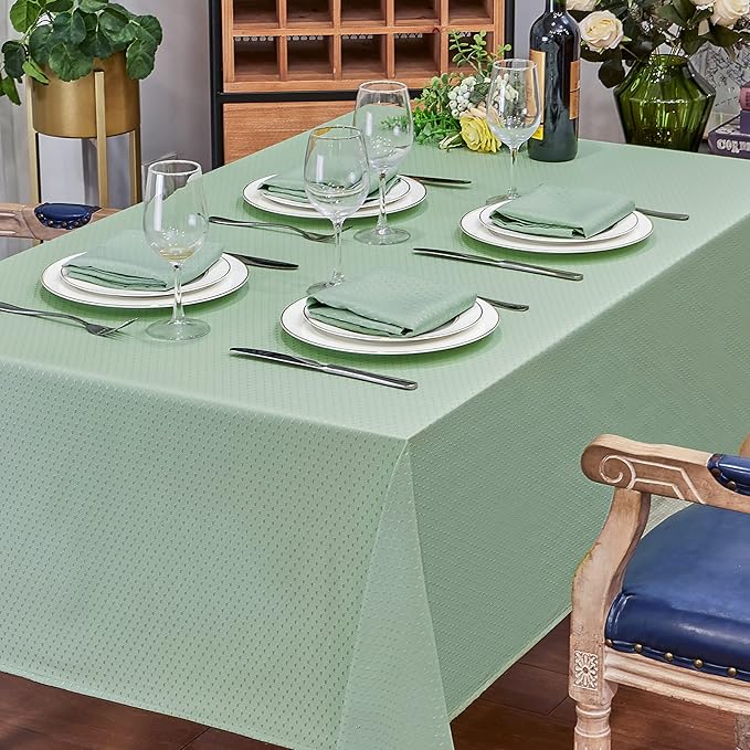 Rectangle Table Cloth Linen Farmhouse Stainproof Waterproof Washable Polyester Oblong Rectangular Fabric Table Cover for Kitchen Dining Dinner (Sage Green, 60 X 120 Inch)