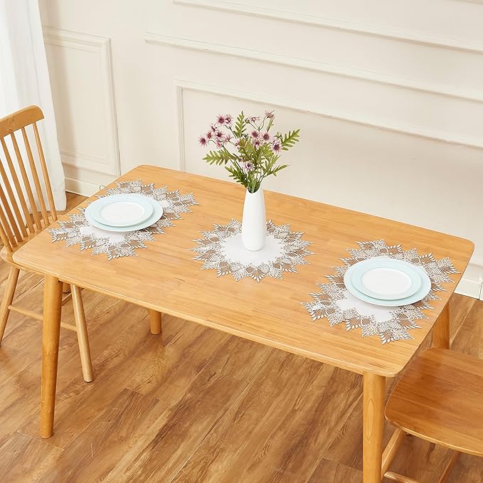 White Linen Doily 15 inches Round Neutral Earth Tones Beige Lace Coffee Table Topper Dresser Scarf Place Mats (White, 15” Round)