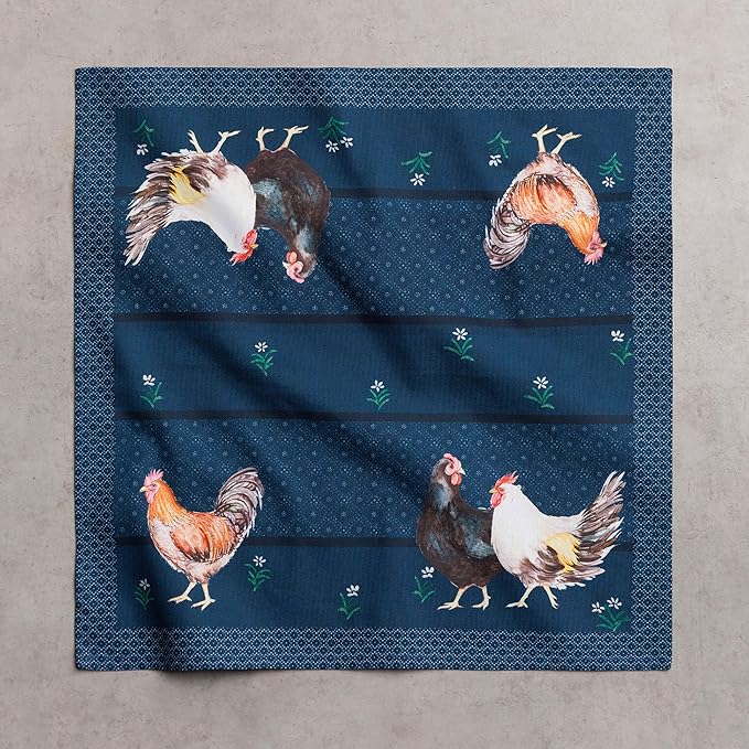 Maison d' Hermine Cloth Napkins Set of 4 100% Cotton Soft & Durable Everyday Reusable Square Napkins Cloth Washable, Dinner, Cocktail Party, Wedding, Restaurant (Meadow Rooster, 18" x 18")