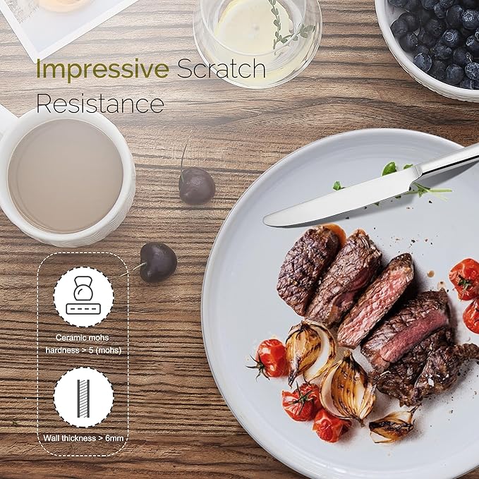 Stoneware Dinnerware Sets Service for 4, 12 pcs Reactive Glaze Plates and Bowls Sets, Embossed Boho Ceramic Dish Set, Highly Chip and Crack Resistant Farmhouse Plate Set, Ivory White