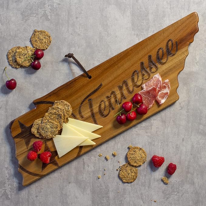 Totally Bamboo Rock & Branch Origins Series Tennessee State Shaped Cutting Board and Charcuterie Serving Tray, Includes Hang Tie for Wall Display