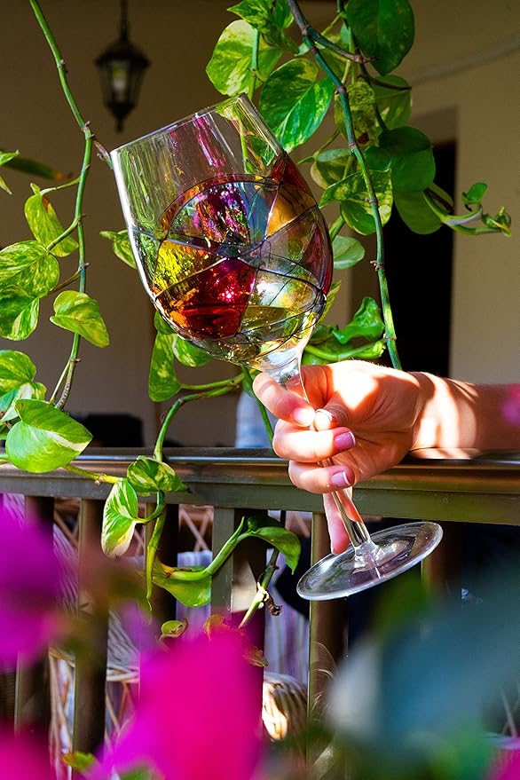 Sagrada Barcelona Large Wine Glasses 29 Oz Handmade Mouth Blown Unique Gift Mother's Day Birthdays Anniversaries Weddings Stained Glass Art (Set 1, Red)