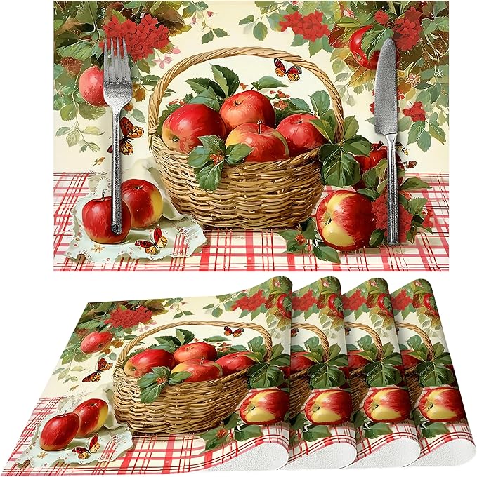 Fruits Placemats Set of 4 Washable Table Place Mats for Dining Kitchen Party Decor