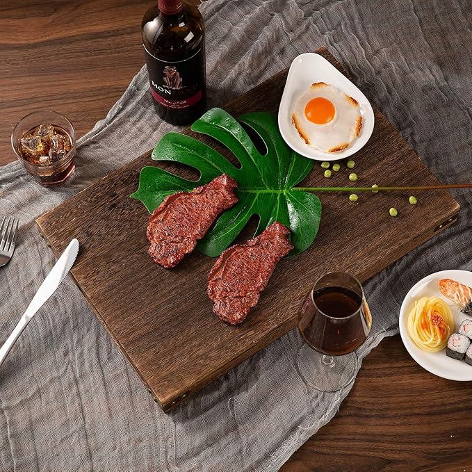 Yangbaga Rustic Wooden Serving Trays with Handle - Set of 7 Rectangular Platters for Entertaining, Breakfast, Coffee Table, Home Decor