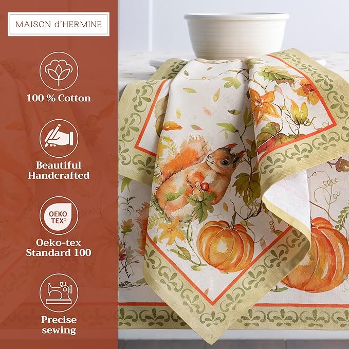 Maison d' Hermine Cloth Napkins Set of 4 100% Cotton for Thanksgiving Christmas Decorations Everyday Reusable Square Fall Napkins Cloth Washable Dinner Party (Pumpkin Passion, 20"x20")