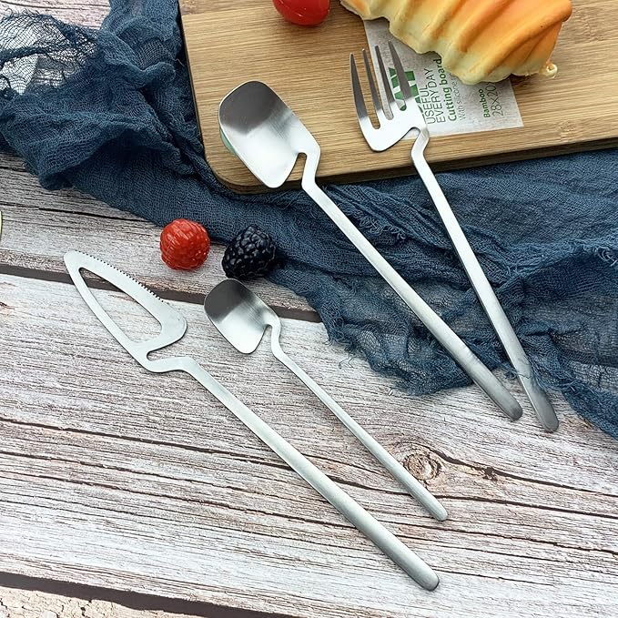 JASHII Silverware Set Satin Finish 24-Piece Stainless Steel Flatware Set Kitchen Utensil Set Service for 6 Tableware Cutlery Set Dishwasher Safe (Matte Silver)