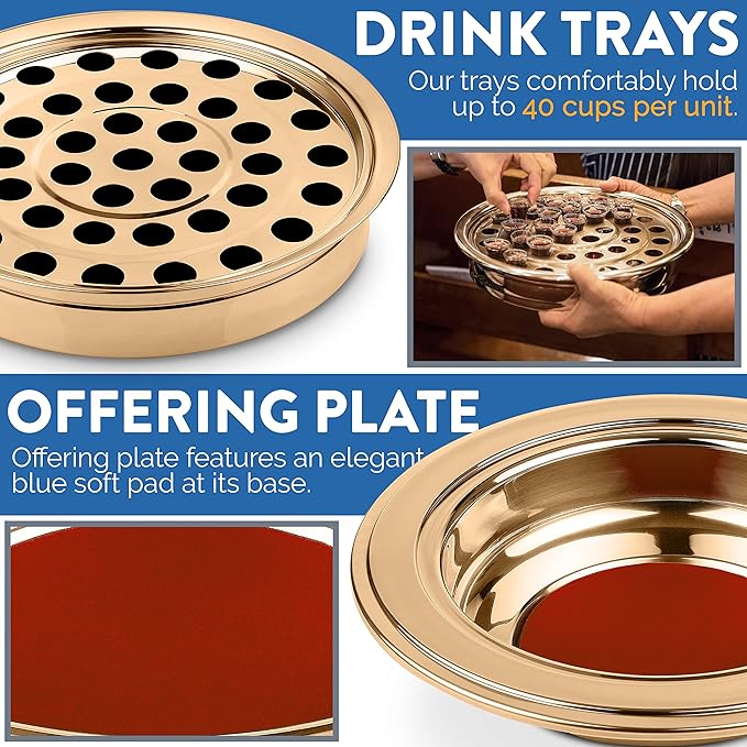 (Offering Plate Red) Premium Gold Stainless Steel Offering Plates for Church | Offering Trays | Church Collection Plate | Church Offering Plates