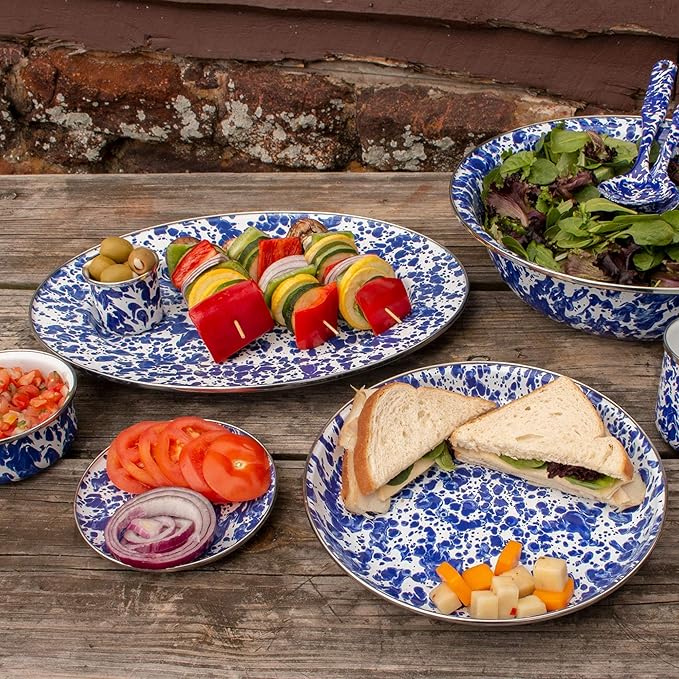 Golden Rabbit Enamelware Appetizer Plates, 6 inch, Cobalt Swirl, Set of 4