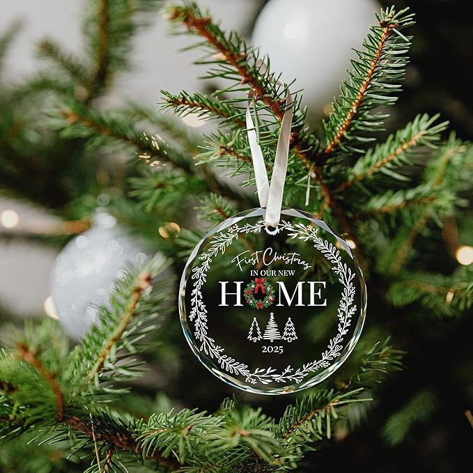 New Home Christmas Ornament 2025 - House Warming Gifts New Home - Housewarming Gifts for First House, Housewarming Gift Ideas for Couple, Newhouse Owners - Glass First Home Ornament 2025