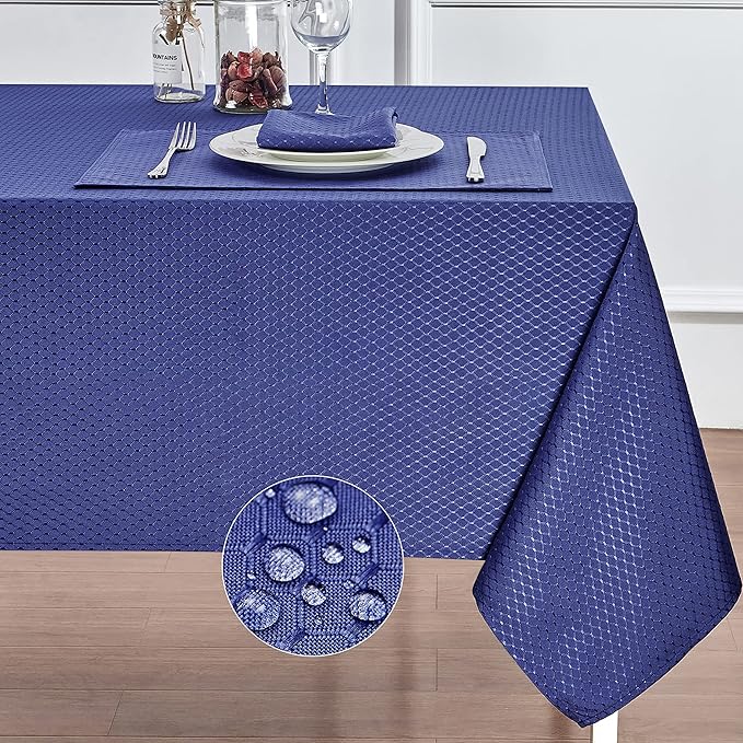 Rectangle Table Cloth Linen Farmhouse Stainproof Waterproof Washable Polyester Oblong Rectangular Fabric Table Cover for Kitchen Dining Dinner (Navy Blue, 60 X 84 Inch)