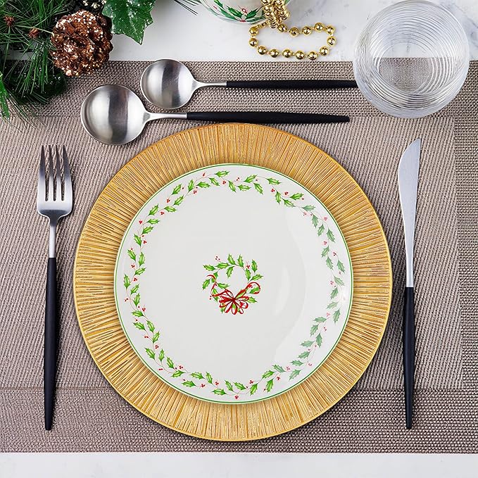 Value Set of 24 Charger Plates, Gold Plastic Dinner Chargers 13 Inch Multi-Use for Holiday Decor Restaurant Catering Special Events