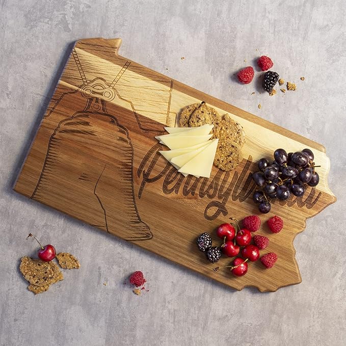 Totally Bamboo Rock & Branch Origins Series Pennsylvania State Shaped Cutting Board and Charcuterie Serving Tray, Includes Hang Tie for Wall Display