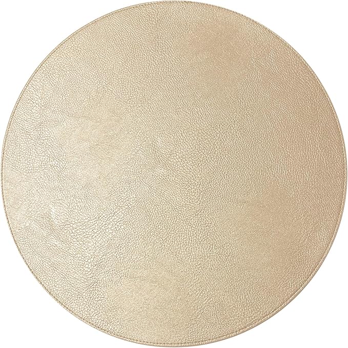 Morgan Faux Leather Set of 12 Placemats, 15" Round, Champagne, Heat Resistant, Stain Resistant, Non-Slip, Reversible, Durable Table Mats for Kitchen, Dining Table, Indoor Washable Use