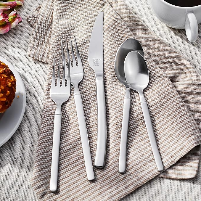 ZWILLING Satin Opus 45-Pc Stainless Steel Flatware Set, Dishwasher Safe, Service for 8, Matte Finish (not polished)