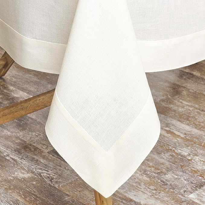 D'Moksha Homes Linen Ivory Tablecloth 60 x 90 Inch - 100% Pure Linen Rectangular Tablecloth - Machine Washable Table Cloth for Winter, Christmas, Holiday, New Year