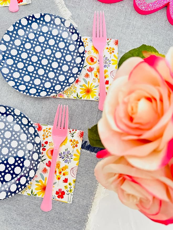 Sprinkles & Confetti Melamine Plate Set of 4 | 6" Appetizer Plates | Reusable & Unbreakable Outdoor Dinnerware | Modern Patio Dish Set for Entertaining | Dishwasher Safe Dishware (Blue Geo)